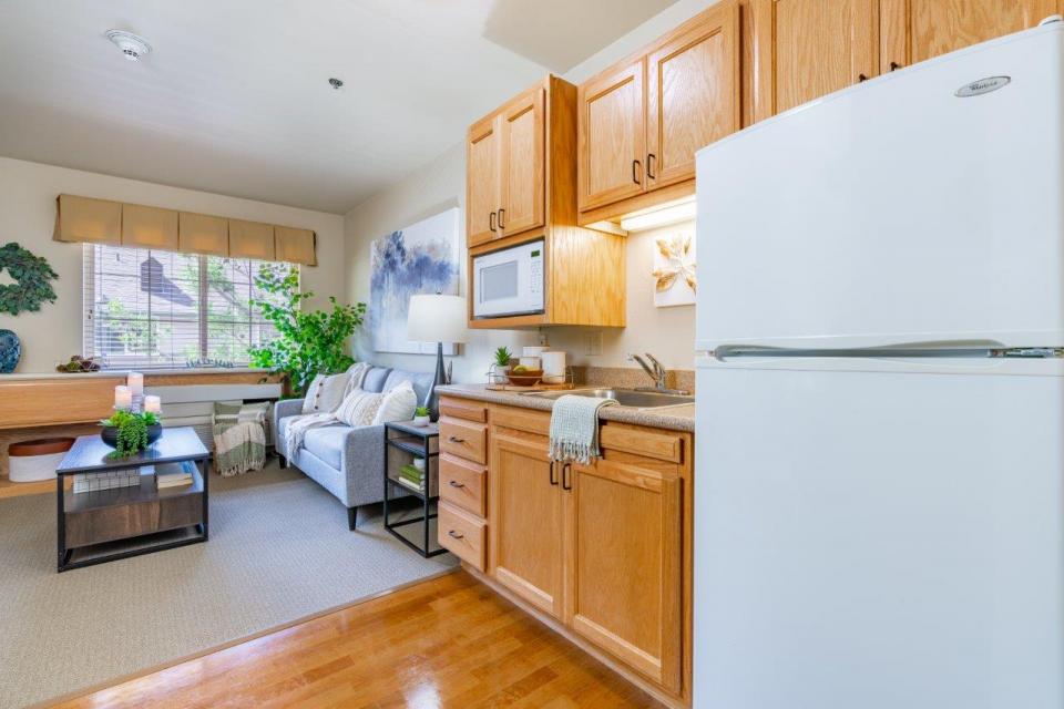 Eskaton Village Placerville apartment kitchen and living room