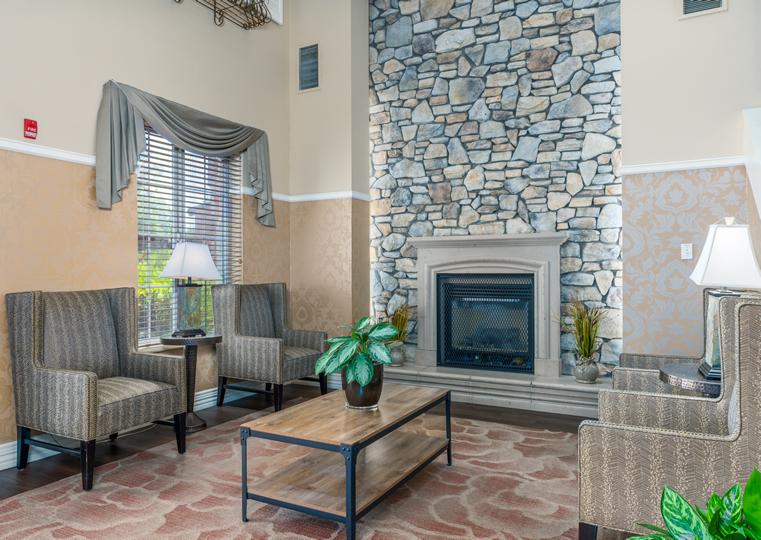 Eskaton Village Roseville lobby fireplace