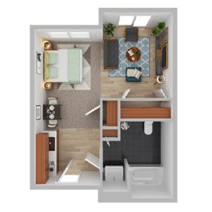 Floor plan -  studio apartment 390 sq. ft.